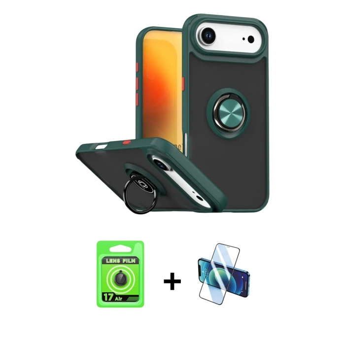 MARSİLYAN™- iPhone 17 Air Kılıf Yörünge Çizgi - Siyah 3D Antistatik Seramik Nano Ekran Koruyucu + Raze Metal Kamera Lens - SH