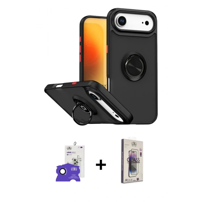 MARSİLYAN™- iPhone 17 Air Kılıf Yörünge Çizgi - Siyah Bilvis 3D Cam Ekran Koruyucu + Bilvis Titan Kamera Lens - SH