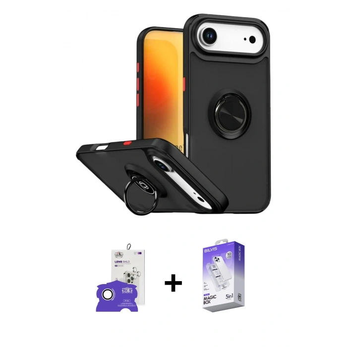 MARSİLYAN™- iPhone 17 Air Kılıf Yörünge Çizgi - Siyah Bilvis 5in1 3D Magic Cam Ekran Koruyucu + Bilvis Titan Kamera Lens - GS