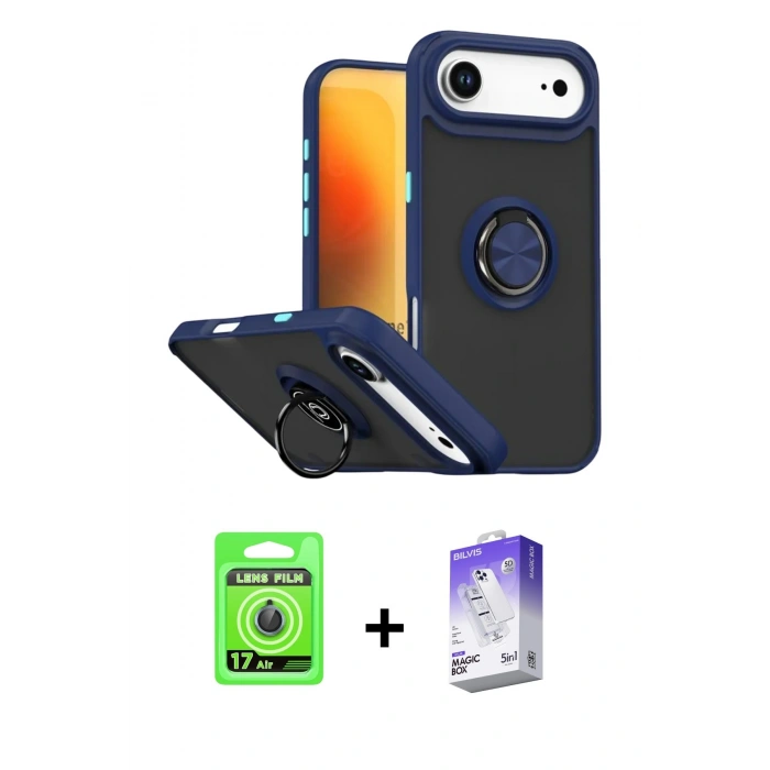 MARSİLYAN™- iPhone 17 Air Kılıf Yörünge Çizgi - Siyah Bilvis 5in1 3D Magic Cam Ekran Koruyucu + Raze Metal Kamera Lens - MI