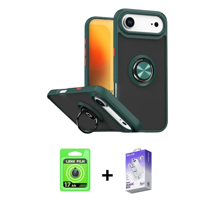 MARSİLYAN™- iPhone 17 Air Kılıf Yörünge Çizgi - Siyah Bilvis 5in1 3D Magic Cam Ekran Koruyucu + Raze Metal Kamera Lens - MI