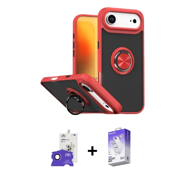 MARSİLYAN™- iPhone 17 Air Kılıf Yörünge Çizgi - Siyah Bilvis 5in1 3D Magic Cam Ekran Koruyucu + Bilvis Titan Kamera Lens - SH