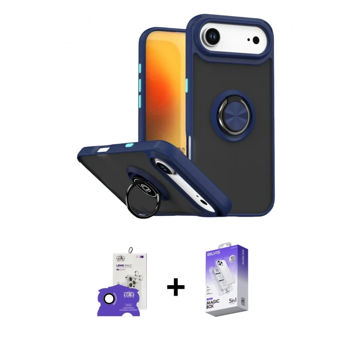MARSİLYAN™- iPhone 17 Air Kılıf Yörünge Çizgi - Siyah Bilvis 5in1 3D Magic Cam Ekran Koruyucu + Bilvis Titan Kamera Lens - SH