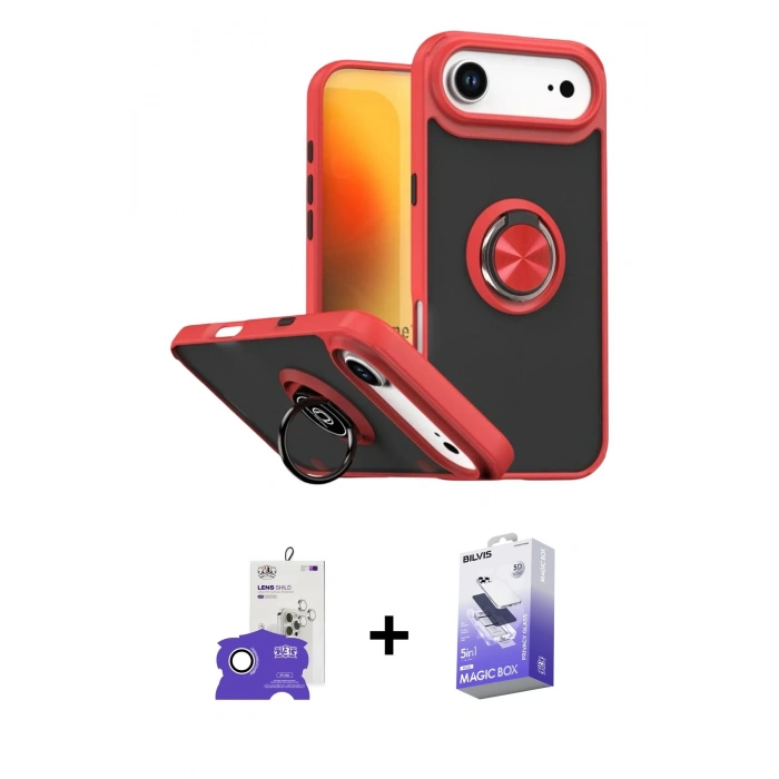 MARSİLYAN™- iPhone 17 Air Kılıf Yörünge Çizgi - Siyah Bilvis 5in1 5D Magic Hayalet Cam Ekran Koruyucu + Bilvis Titan Kamera Lens - GS