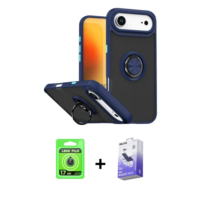 MARSİLYAN™- iPhone 17 Air Kılıf Yörünge Çizgi - Siyah Bilvis 5in1 5D Magic Hayalet Cam Ekran Koruyucu + Raze Metal Kamera Lens - MI