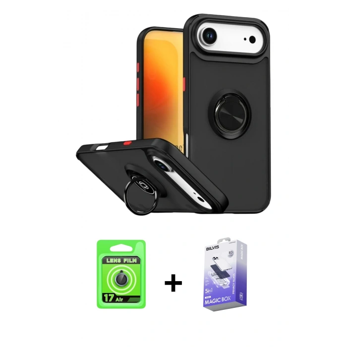 MARSİLYAN™- iPhone 17 Air Kılıf Yörünge Çizgi - Siyah Bilvis 5in1 5D Magic Hayalet Cam Ekran Koruyucu + Raze Metal Kamera Lens - MI