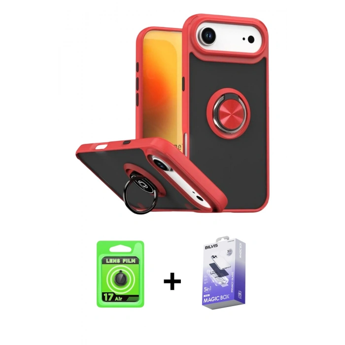 MARSİLYAN™- iPhone 17 Air Kılıf Yörünge Çizgi - Siyah Bilvis 5in1 5D Magic Hayalet Cam Ekran Koruyucu + Raze Metal Kamera Lens - SH