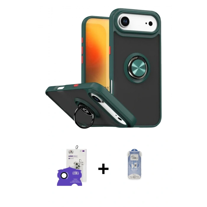 MARSİLYAN™- iPhone 17 Air Kılıf Yörünge Çizgi - Siyah Joko Magic 5D Cam + Bilvis Titan Kamera Lens - LT
