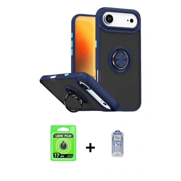 MARSİLYAN™- iPhone 17 Air Kılıf Yörünge Çizgi - Siyah Joko Magic 5D Cam + Raze Metal Kamera Lens - MI