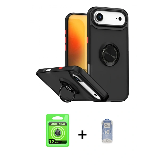 MARSİLYAN™- iPhone 17 Air Kılıf Yörünge Çizgi - Siyah Joko Magic 5D Cam + Raze Metal Kamera Lens - MI