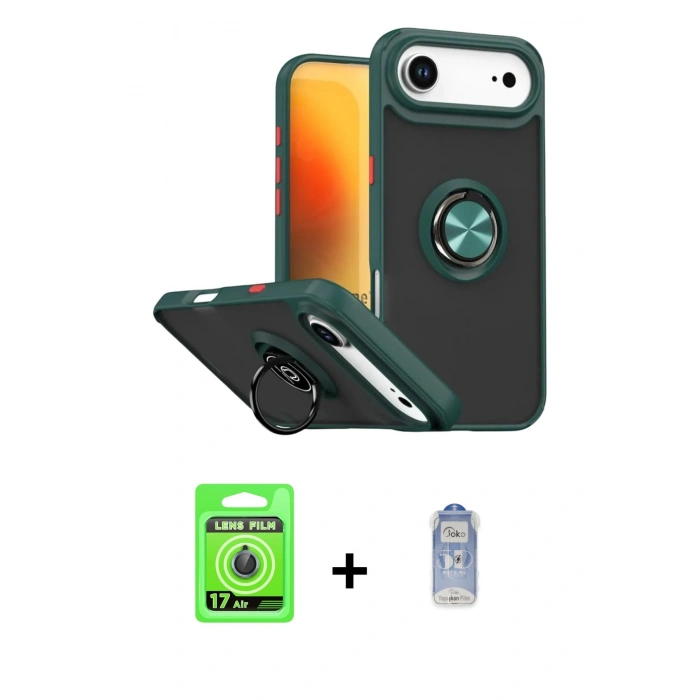 MARSİLYAN™- iPhone 17 Air Kılıf Yörünge Çizgi - Siyah Joko Magic 5D Cam + Raze Metal Kamera Lens - MI