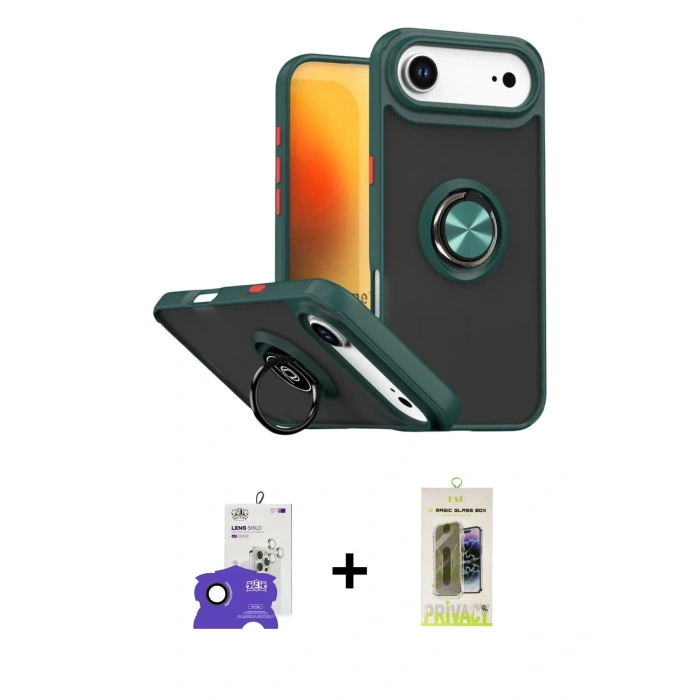 MARSİLYAN™- iPhone 17 Air Kılıf Yörünge Çizgi - Siyah Joko Magic 5D Hayalet Cam + Bilvis Titan Kamera Lens - SH