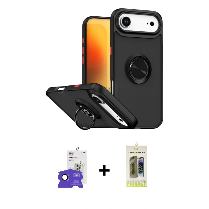 MARSİLYAN™- iPhone 17 Air Kılıf Yörünge Çizgi - Siyah Joko Magic 5D Hayalet Cam + Bilvis Titan Kamera Lens - SH