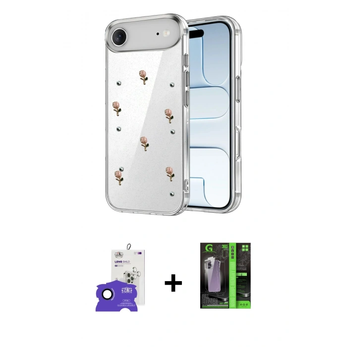 MARSİLYAN™- iPhone 17 Air Kılıf Yörünge Form - Şeffaf 360 Full Body Arka Koruyucu + Bilvis Titan Kamera Lens - LT
