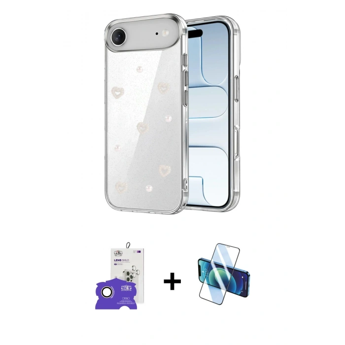 MARSİLYAN™- iPhone 17 Air Kılıf Yörünge Form - Siyah 3D Antistatik Cam Ekran Koruyucu + Bilvis Titan Kamera Lens - GD
