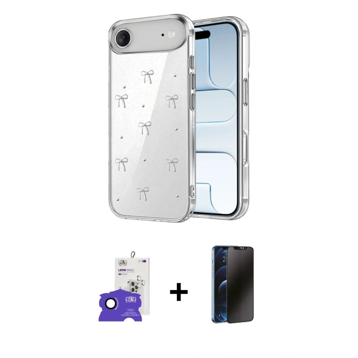 MARSİLYAN™- iPhone 17 Air Kılıf Yörünge Form - Siyah 3D Antistatik Hayalet Cam Ekran Koruyucu + Bilvis Titan Kamera Lens - LT