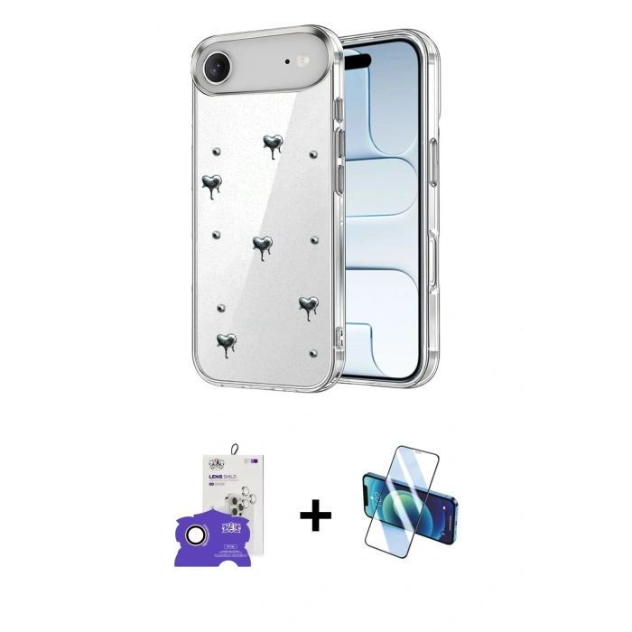 MARSİLYAN™- iPhone 17 Air Kılıf Yörünge Form - Siyah 3D Antistatik Seramik Nano Ekran Koruyucu + Bilvis Titan Kamera Lens - GD