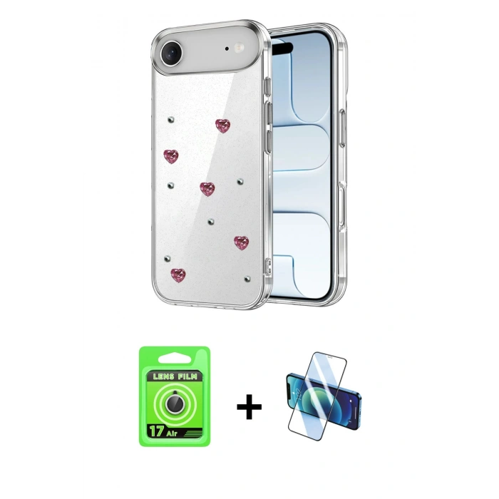 MARSİLYAN™- iPhone 17 Air Kılıf Yörünge Form - Siyah 3D Antistatik Seramik Nano Ekran Koruyucu + Raze Metal Kamera Lens - GS