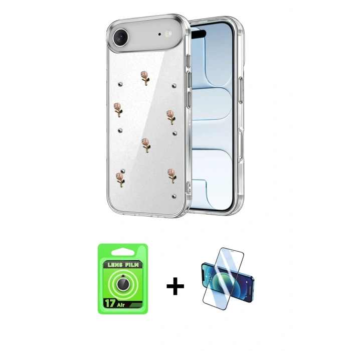 MARSİLYAN™- iPhone 17 Air Kılıf Yörünge Form - Siyah 3D Antistatik Seramik Nano Ekran Koruyucu + Raze Metal Kamera Lens - GS