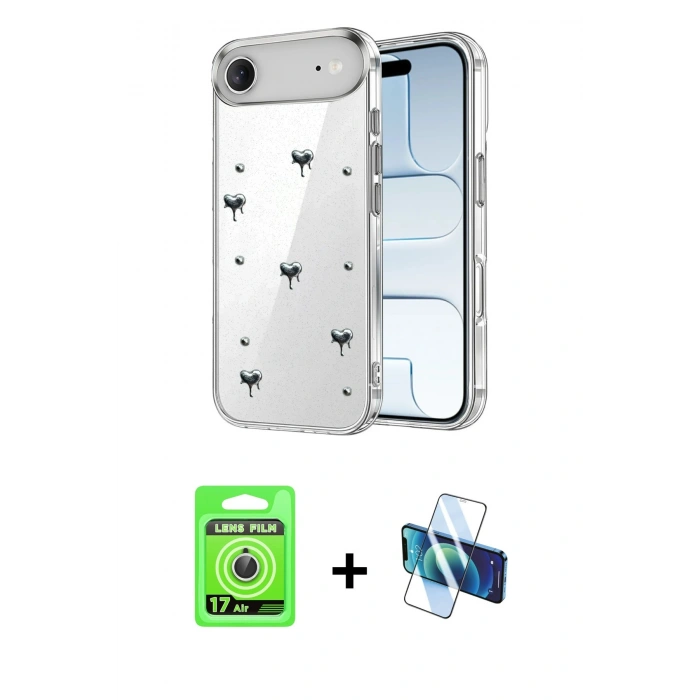 MARSİLYAN™- iPhone 17 Air Kılıf Yörünge Form - Siyah 3D Antistatik Seramik Nano Ekran Koruyucu + Raze Metal Kamera Lens - GS