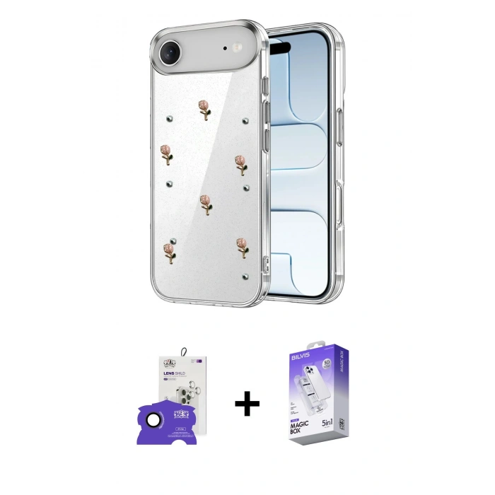 MARSİLYAN™- iPhone 17 Air Kılıf Yörünge Form - Siyah Bilvis 5in1 3D Magic Cam Ekran Koruyucu + Bilvis Titan Kamera Lens - SH