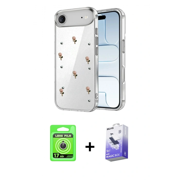 MARSİLYAN™- iPhone 17 Air Kılıf Yörünge Form - Siyah Bilvis 5in1 5D Magic Hayalet Cam Ekran Koruyucu + Raze Metal Kamera Lens - GS