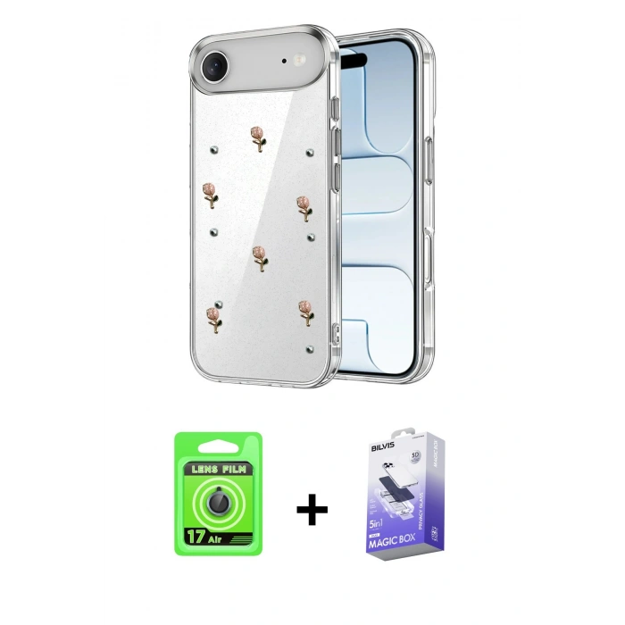 MARSİLYAN™- iPhone 17 Air Kılıf Yörünge Form - Siyah Bilvis 5in1 5D Magic Hayalet Cam Ekran Koruyucu + Raze Metal Kamera Lens - MI