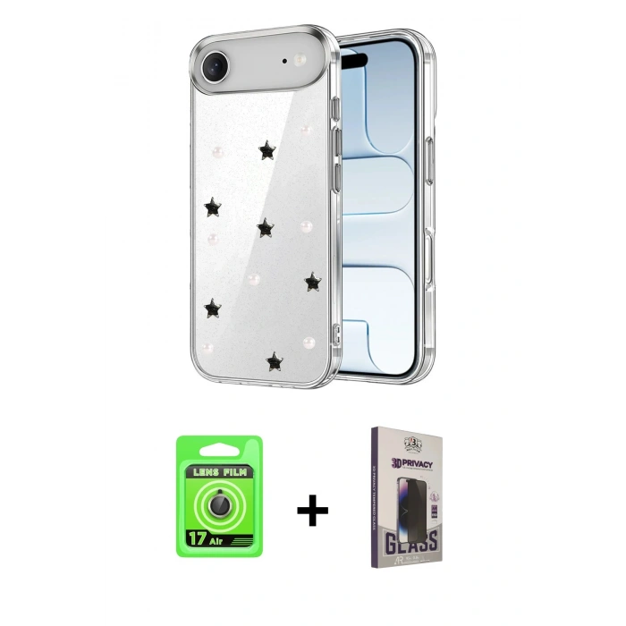 MARSİLYAN™- iPhone 17 Air Kılıf Yörünge Form - Siyah Bilvis Hayalet Cam Ekran Koruyucu + Raze Metal Kamera Lens - GD