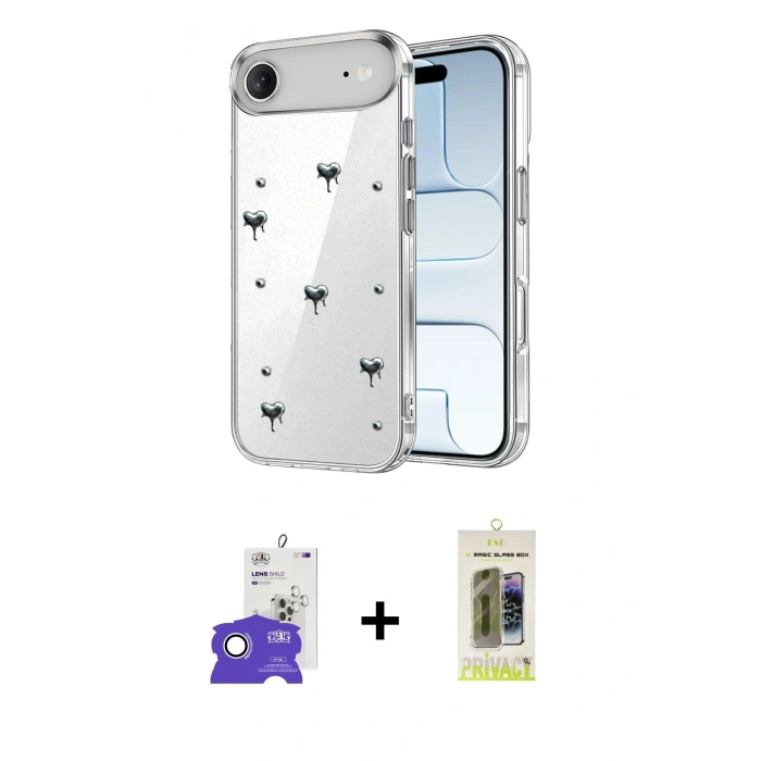 MARSİLYAN™- iPhone 17 Air Kılıf Yörünge Form - Siyah Joko Magic 5D Hayalet Cam + Bilvis Titan Kamera Lens - GS