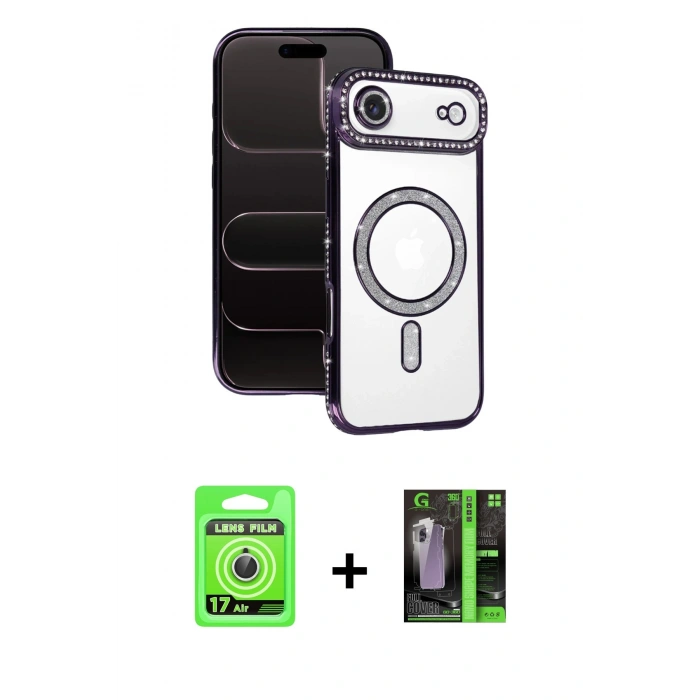 MARSİLYAN™- iPhone 17 Air Kılıf Zirve Doku Prime - Siyah 360 Mat Full Body Arka Koruyucu + Raze Metal Kamera Lens - GS