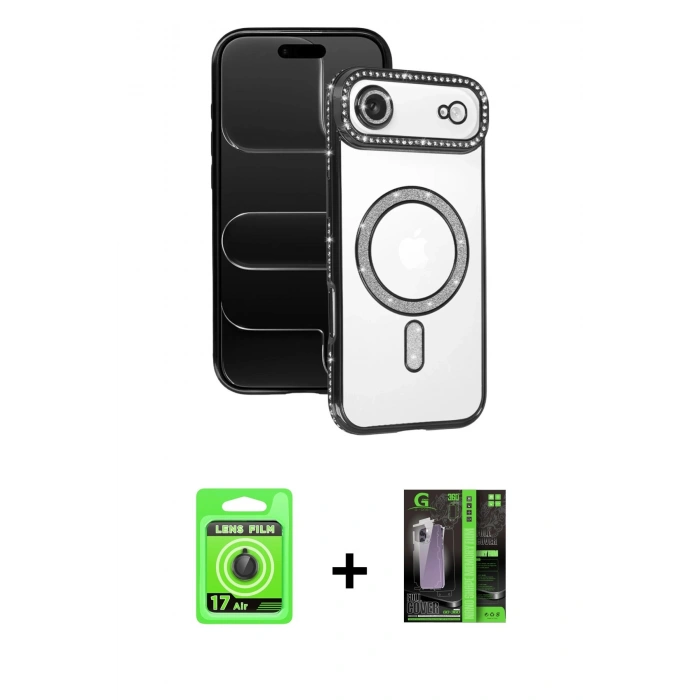 MARSİLYAN™- iPhone 17 Air Kılıf Zirve Doku Prime - Siyah 360 Mat Full Body Arka Koruyucu + Raze Metal Kamera Lens - SH