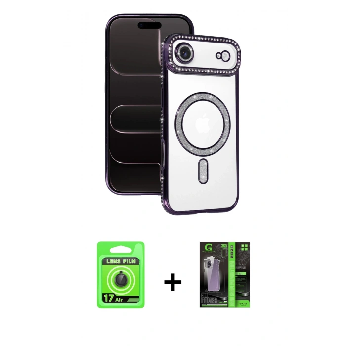 MARSİLYAN™- iPhone 17 Air Kılıf Zirve Doku Prime - Siyah 360 Mat Full Body Arka Koruyucu + Raze Metal Kamera Lens - SH