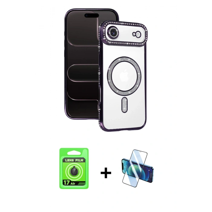 MARSİLYAN™- iPhone 17 Air Kılıf Zirve Doku Prime - Siyah 3D Antistatik Seramik Nano Ekran Koruyucu + Raze Metal Kamera Lens - SH