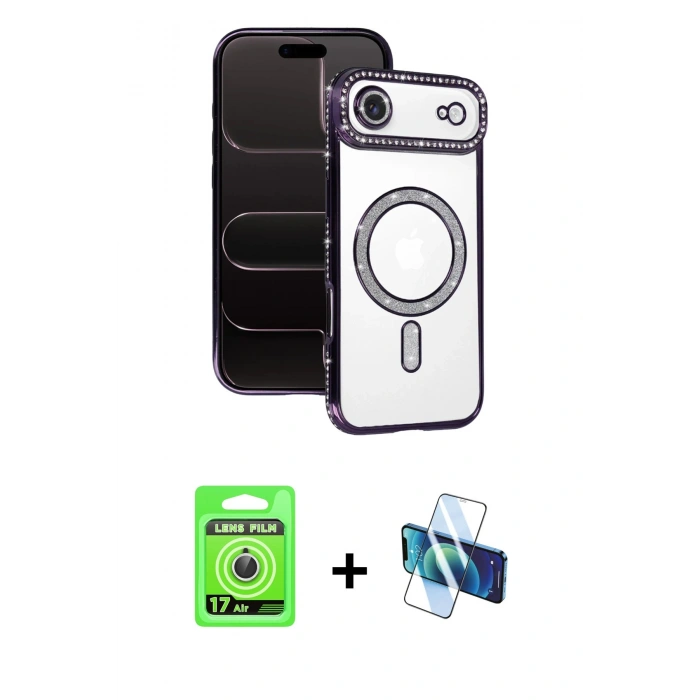 MARSİLYAN™- iPhone 17 Air Kılıf Zirve Doku Prime - Siyah 3D Antistatik Seramik Nano Ekran Koruyucu + Raze Metal Kamera Lens - GS