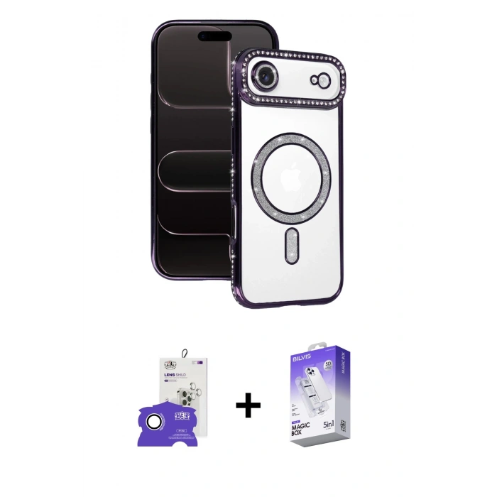 MARSİLYAN™- iPhone 17 Air Kılıf Zirve Doku Prime - Siyah Bilvis 5in1 3D Magic Cam Ekran Koruyucu + Bilvis Titan Kamera Lens - GS