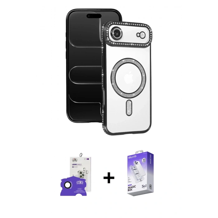 MARSİLYAN™- iPhone 17 Air Kılıf Zirve Doku Prime - Siyah Bilvis 5in1 3D Magic Cam Ekran Koruyucu + Bilvis Titan Kamera Lens - SH