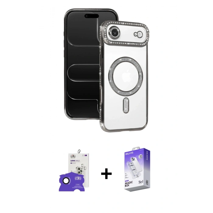 MARSİLYAN™- iPhone 17 Air Kılıf Zirve Doku Prime - Siyah Bilvis 5in1 3D Magic Cam Ekran Koruyucu + Bilvis Titan Kamera Lens - SH
