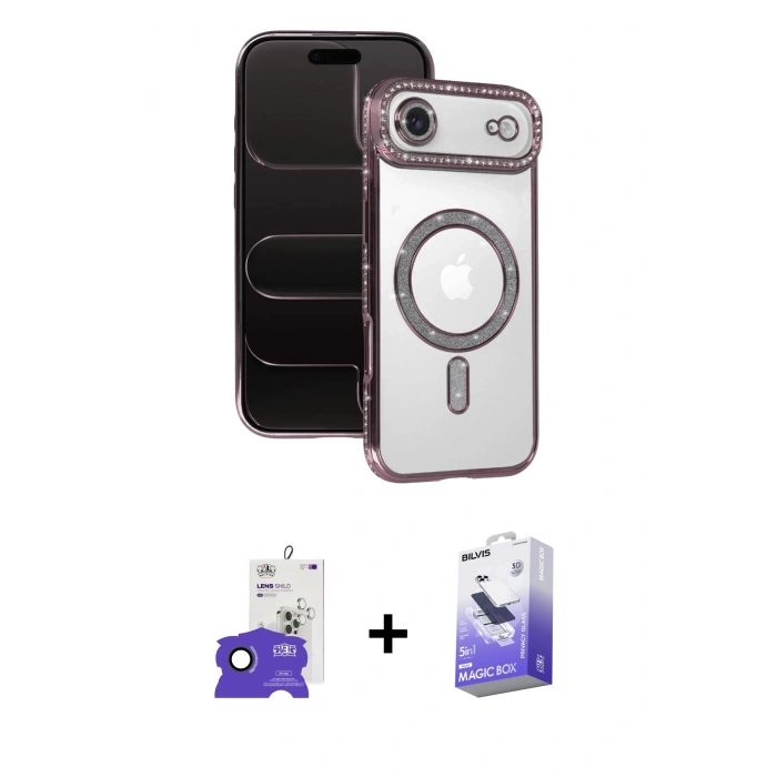 MARSİLYAN™- iPhone 17 Air Kılıf Zirve Doku Prime - Siyah Bilvis 5in1 5D Magic Hayalet Cam Ekran Koruyucu + Bilvis Titan Kamera Lens - SH