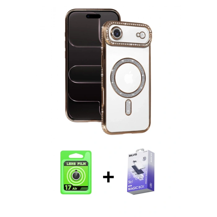 MARSİLYAN™- iPhone 17 Air Kılıf Zirve Doku Prime - Siyah Bilvis 5in1 5D Magic Hayalet Cam Ekran Koruyucu + Raze Metal Kamera Lens - GS