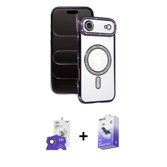 MARSİLYAN™- iPhone 17 Air Kılıf Zirve Doku Prime - Siyah Bilvis 5in1 5D Magic Hayalet Cam Ekran Koruyucu + Bilvis Titan Kamera Lens - SH