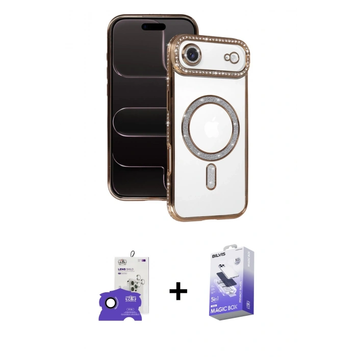 MARSİLYAN™- iPhone 17 Air Kılıf Zirve Doku Prime - Siyah Bilvis 5in1 5D Magic Hayalet Cam Ekran Koruyucu + Bilvis Titan Kamera Lens - SH