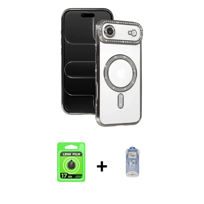 MARSİLYAN™- iPhone 17 Air Kılıf Zirve Doku Prime - Siyah Joko Magic 5D Cam + Raze Metal Kamera Lens - SH