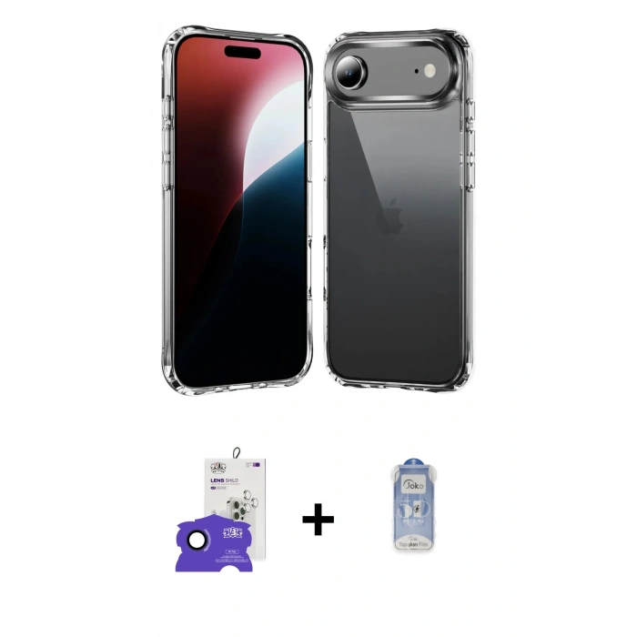 MARSİLYAN™- iPhone 17 Air Kılıf Zirve Doku - Siyah Joko Magic 5D Cam + Bilvis Titan Kamera Lens - LT