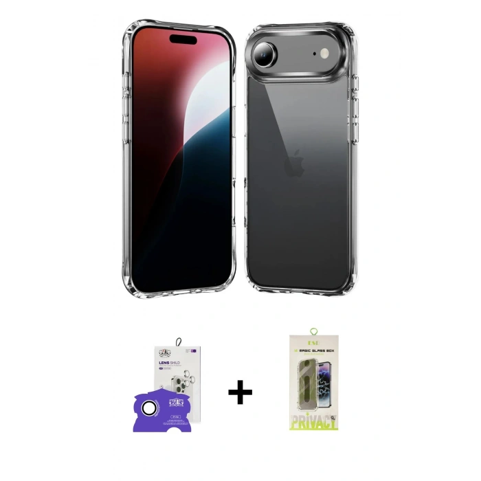 MARSİLYAN™- iPhone 17 Air Kılıf Zirve Doku - Siyah Joko Magic 5D Hayalet Cam + Bilvis Titan Kamera Lens - GS