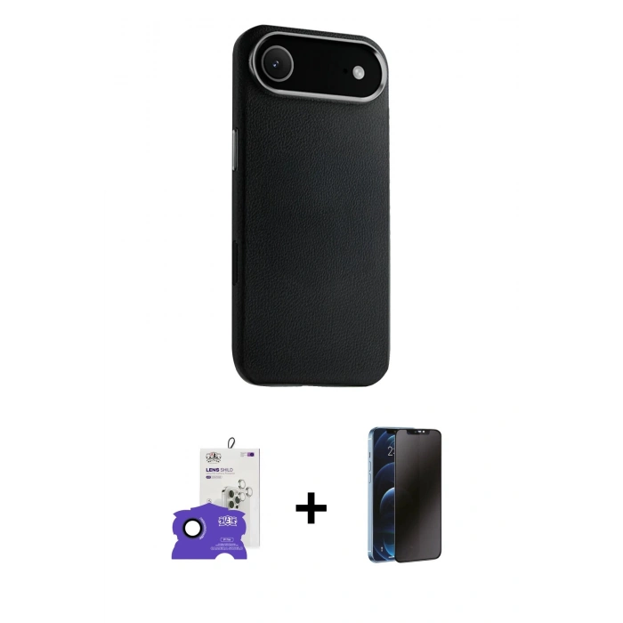 MARSİLYAN™- iPhone 17 Air Kılıf Zirve Modern Prime - Siyah 3D Antistatik Hayalet Cam Ekran Koruyucu + Bilvis Titan Kamera Lens - LT