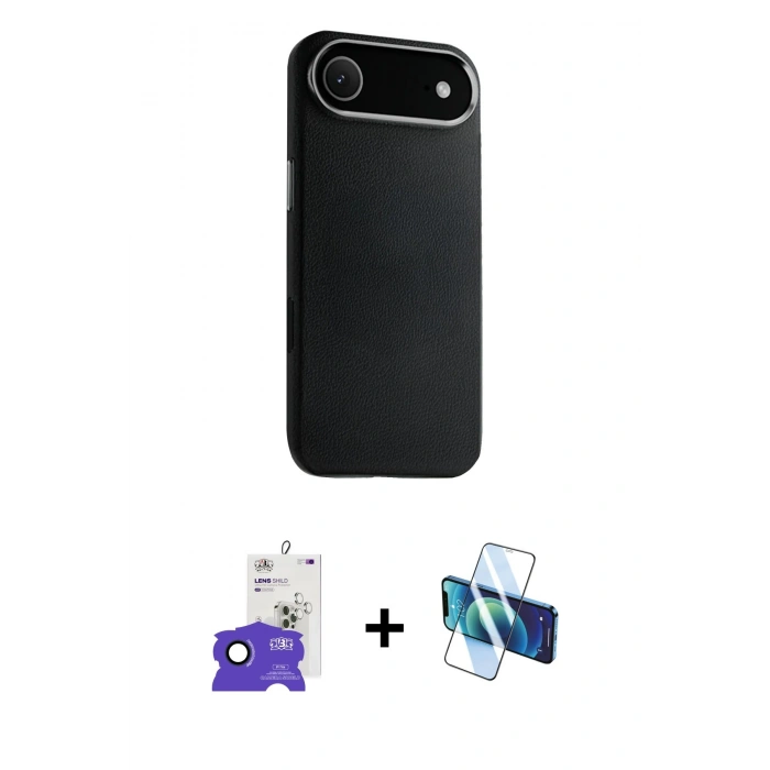 MARSİLYAN™- iPhone 17 Air Kılıf Zirve Modern Prime - Siyah 3D Antistatik Seramik Nano Ekran Koruyucu + Bilvis Titan Kamera Lens - LT