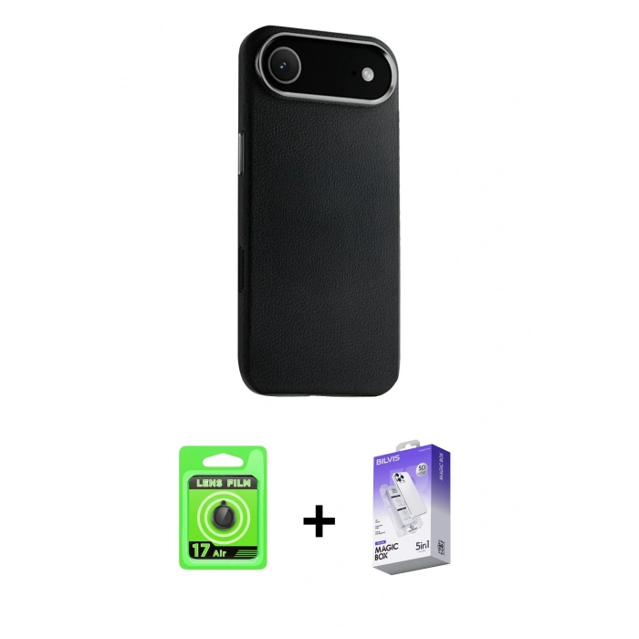 MARSİLYAN™- iPhone 17 Air Kılıf Zirve Modern Prime - Siyah Bilvis 5in1 3D Magic Cam Ekran Koruyucu + Raze Metal Kamera Lens - SH