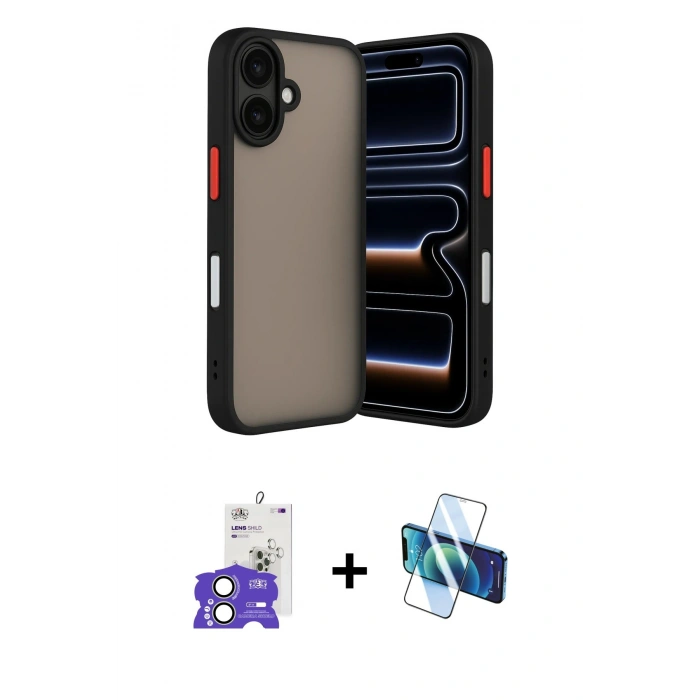 MARSİLYAN™- iPhone 17 Kılıf Ahenk Çizgi Serisi - Siyah 3D Antistatik Seramik Nano Ekran Koruyucu + Bilvis Titan Kamera Lens - AKYL