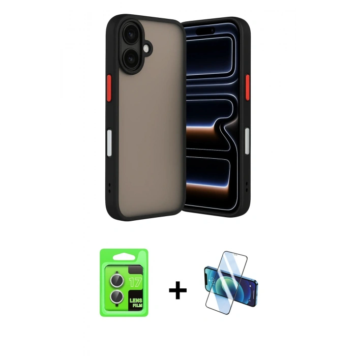 MARSİLYAN™- iPhone 17 Kılıf Ahenk Çizgi Serisi - Siyah 3D Antistatik Seramik Nano Ekran Koruyucu + Raze Metal Kamera Lens - GS
