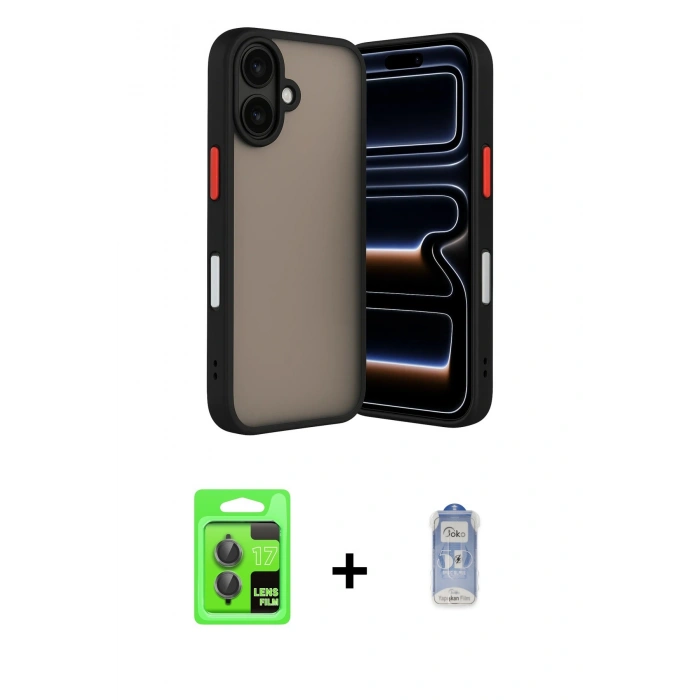 MARSİLYAN™- iPhone 17 Kılıf Ahenk Çizgi Serisi - Siyah Joko Magic 5D Cam + Raze Metal Kamera Lens - GI